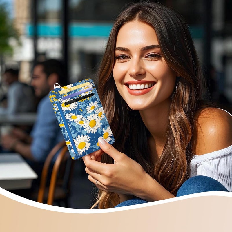 METALPHA Credit Card Holder Slim Wallet, Small Wallets Woman RFID Wallet Women, Front Pocket Cute Funny Mini Thin ID Card holders (blue daisy) - Image 4
